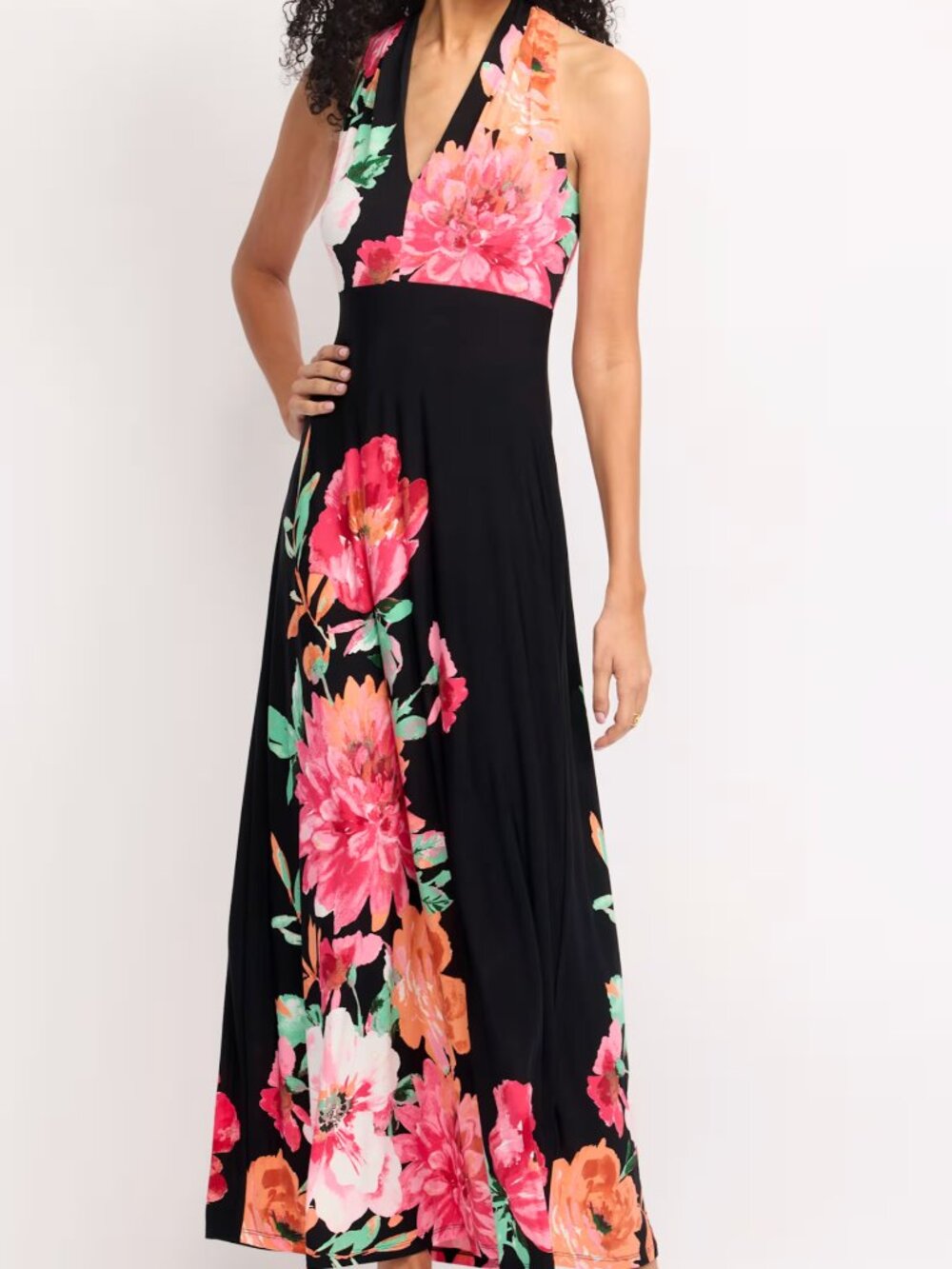 Maggy London Dana Halter Neck Maxi Dress | Black Floral | Size 10 | Stitch Fix |